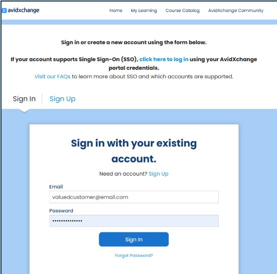 AvidXchange Academy: Logging In