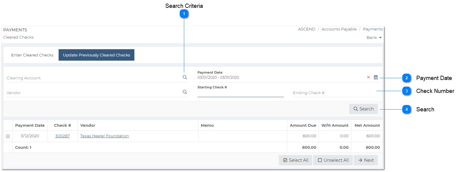 AvidAscend: Accounts Payable - Updating Previously Cleared Checks