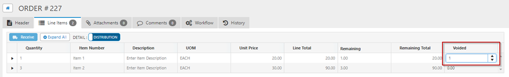 AvidBuy: Void Line Item Quantities on a Purchase Order