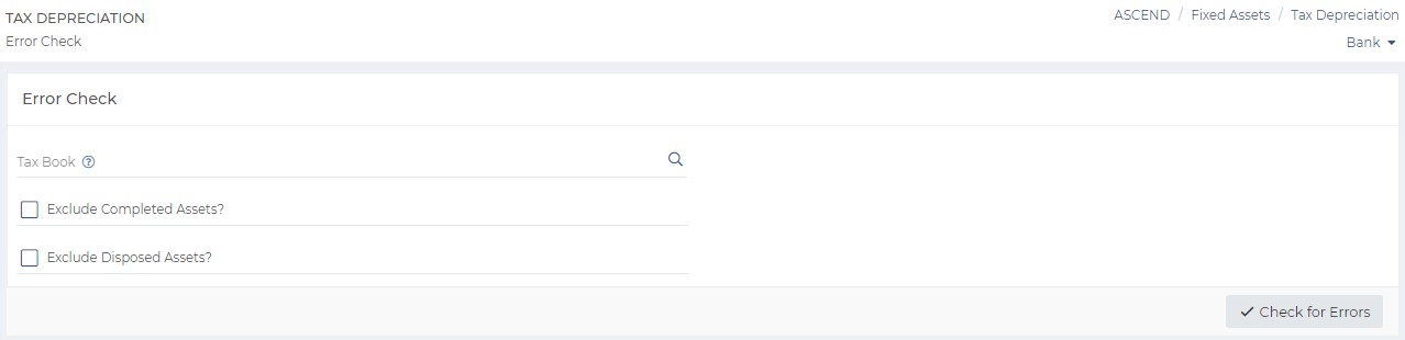 AvidAscend: Fixed Assets - Error Check