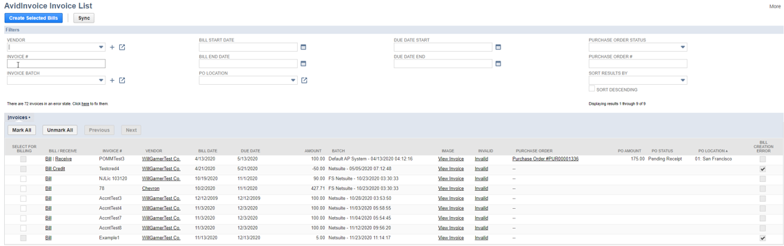 Avid For NetSuite Classic: Creating Bills from AvidInvoice