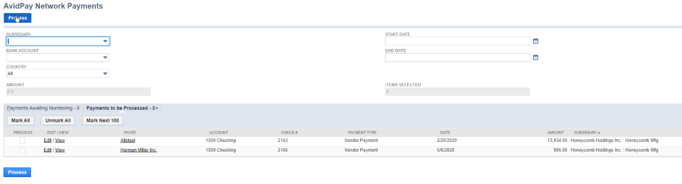 Avid For NetSuite Classic: AvidPay Network Payments