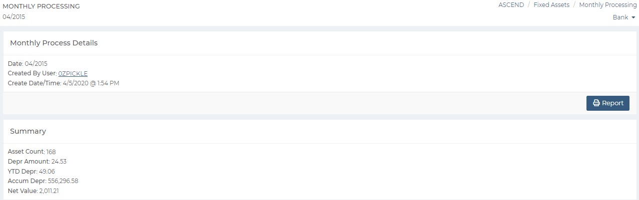 AvidAscend: Fixed Assets - Monthly Processing